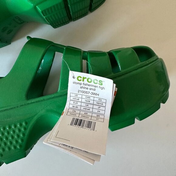 CROCS Stomp Platform Fisherman Sandals High Shine Green Ivy NWT - Picture 2 of 3